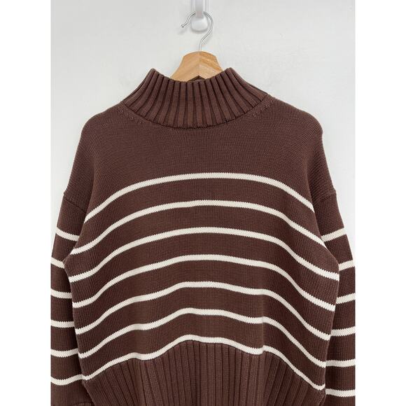 GAP Oversized 24/7 Split-Hem Mockneck Cotton Chunky Knit Stripe Sweater XS - Picture 3 of 12